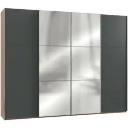 Schwebetürenschrank in Graphitfarben, Eichefarben