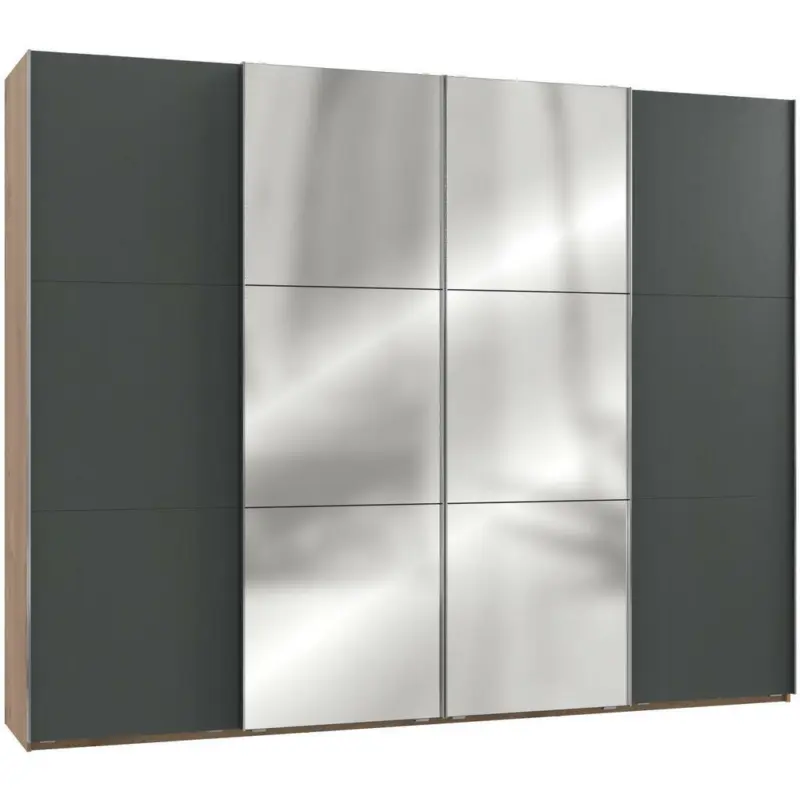 Schwebetürenschrank in Graphitfarben, Eichefarben