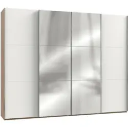 Schwebetürenschrank in Weiß, Eichefarben