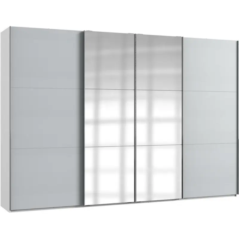 Schwebetürenschrank in Weiß, Hellgrau