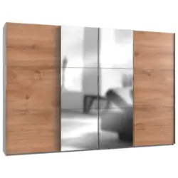 Schwebetürenschrank in Weiß, Eichefarben