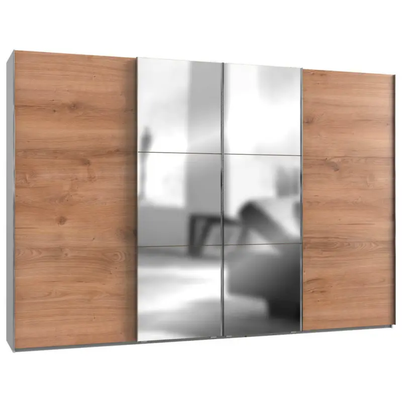 Schwebetürenschrank in Weiß, Eichefarben