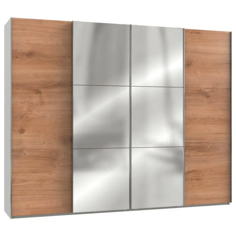 Schwebetürenschrank in Weiß, Eichefarben