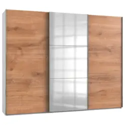 Schwebetürenschrank in Weiß, Eichefarben