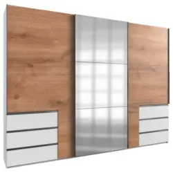 Schwebetürenschrank in Weiß, Eichefarben