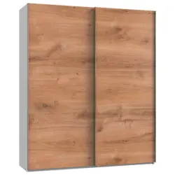 Schwebetürenschrank in Weiß, Eichefarben