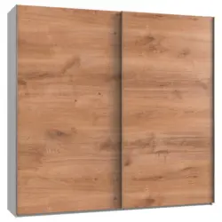 Schwebetürenschrank in Weiß, Eichefarben