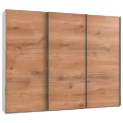 Schwebetürenschrank in Weiß, Eichefarben
