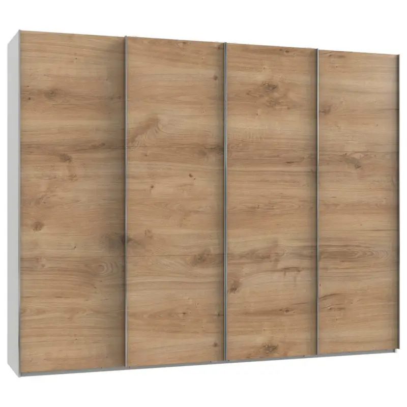 Schwebetürenschrank in Weiß, Eichefarben