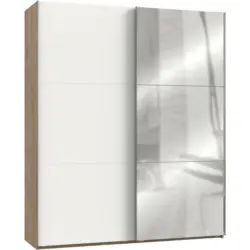 Schwebetürenschrank in Weiß, Eichefarben