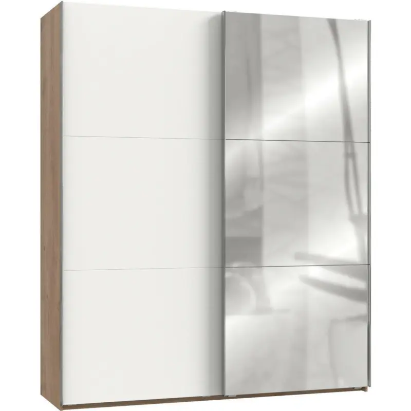 Schwebetürenschrank in Weiß, Eichefarben