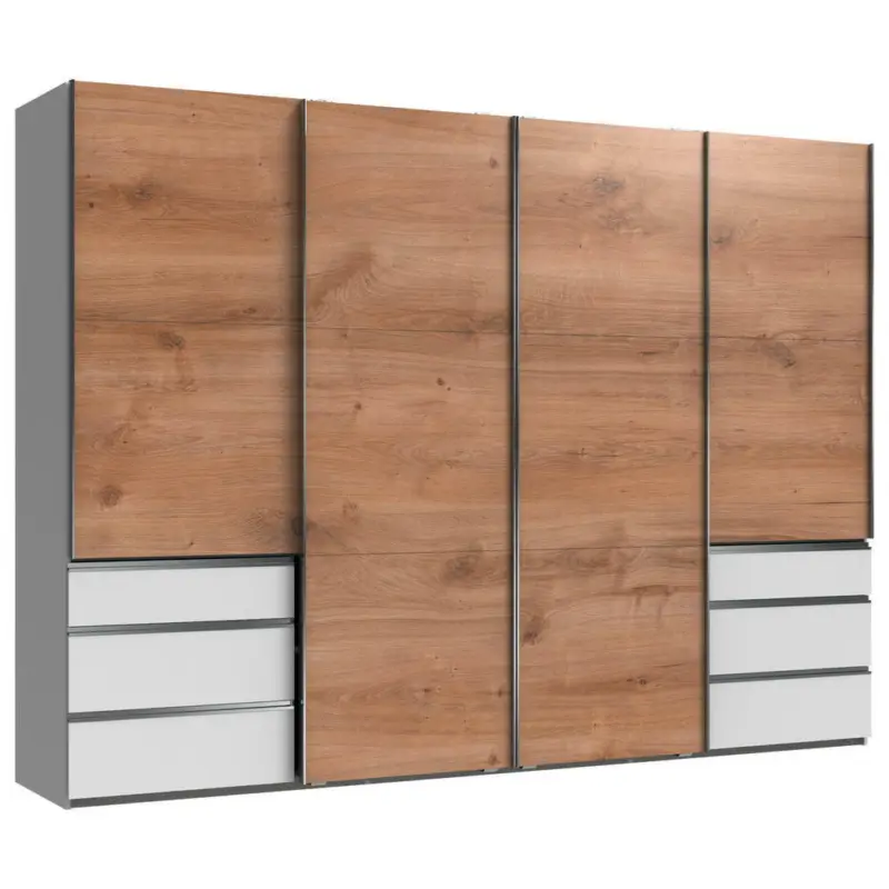 Schwebetürenschrank in Weiß, Eichefarben