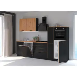 K&uuml;chenleerblock 280 cm in Schwarz, Eiche Artisan