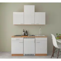 Miniküche in Eiche Artisan, Weiß Hochglanz