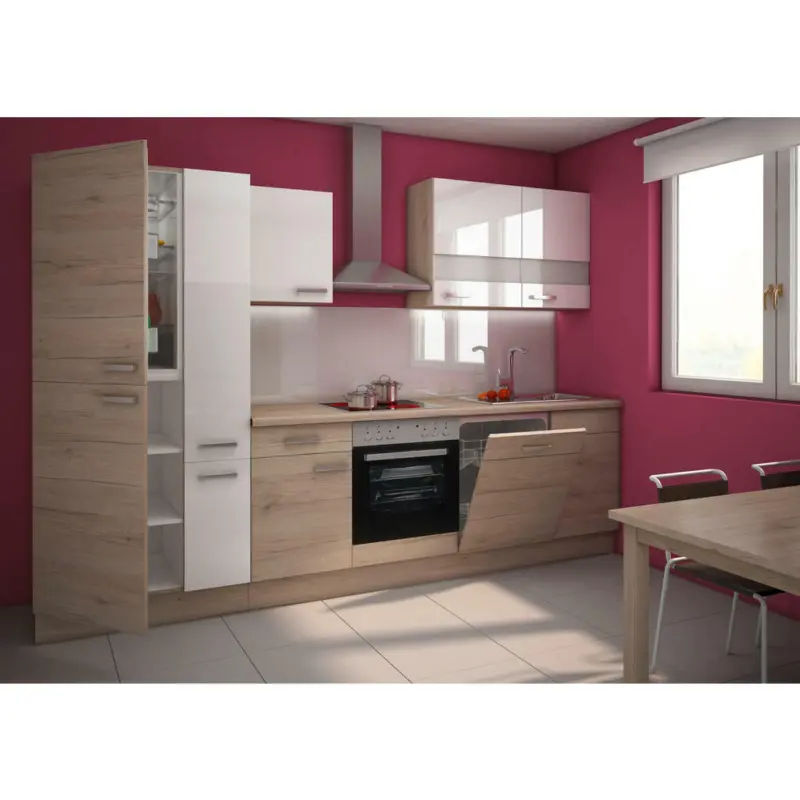 Küchenleerblock 310 cm in Eiche San Remo, Weiß Hochglanz