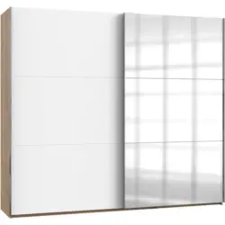 Schwebetürenschrank in Weiß, Eichefarben