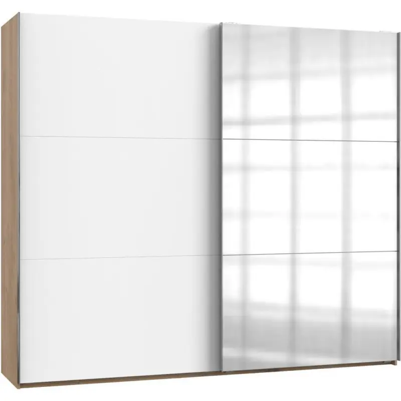 Schwebetürenschrank in Weiß, Eichefarben