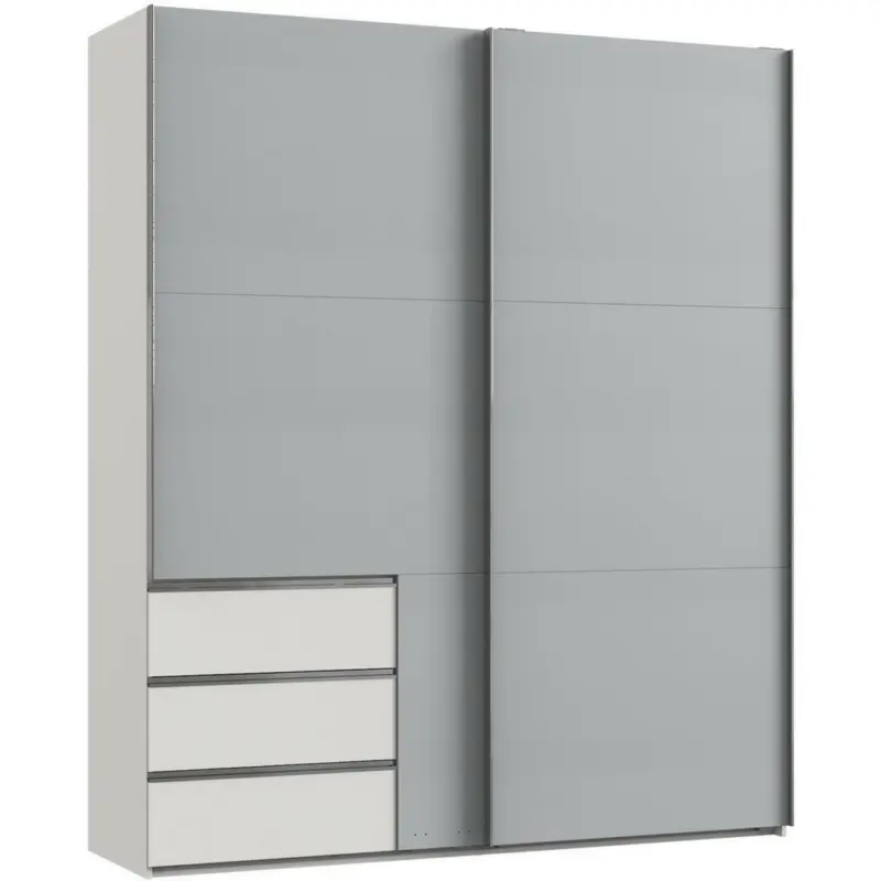 Schwebetürenschrank in Weiß, Hellgrau