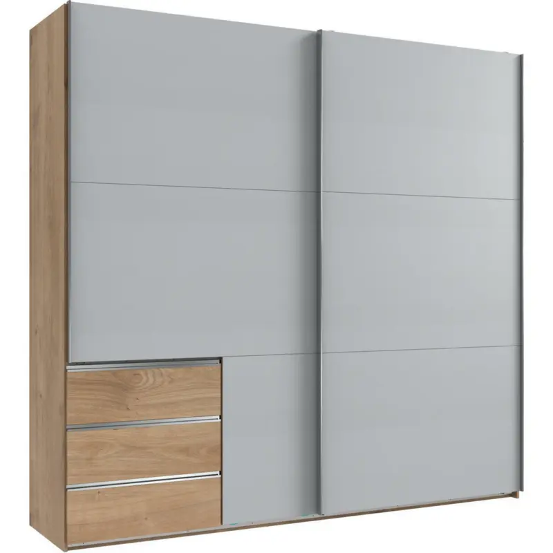 Schwebetürenschrank in Eichefarben, Hellgrau