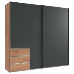 Schwebetürenschrank in Graphitfarben, Eichefarben