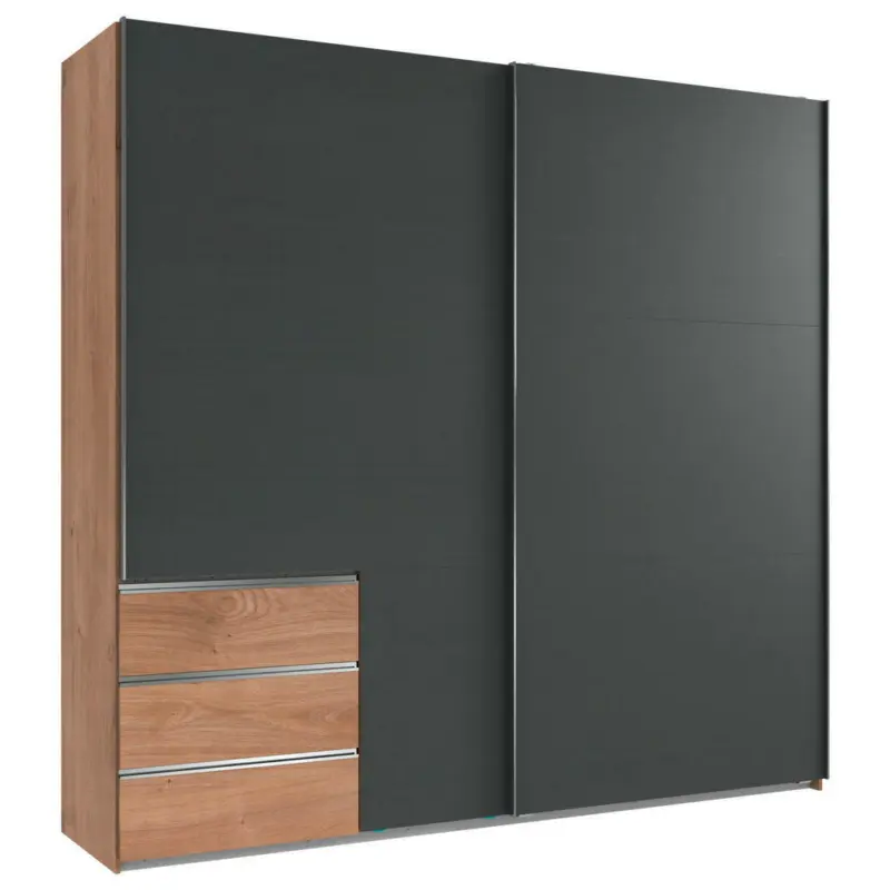 Schwebetürenschrank in Graphitfarben, Eichefarben