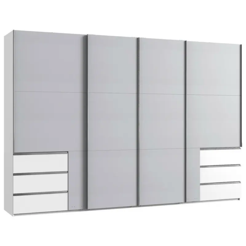 Schwebetürenschrank in Weiß, Hellgrau