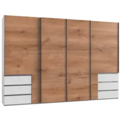 Schwebetürenschrank in Weiß, Eichefarben