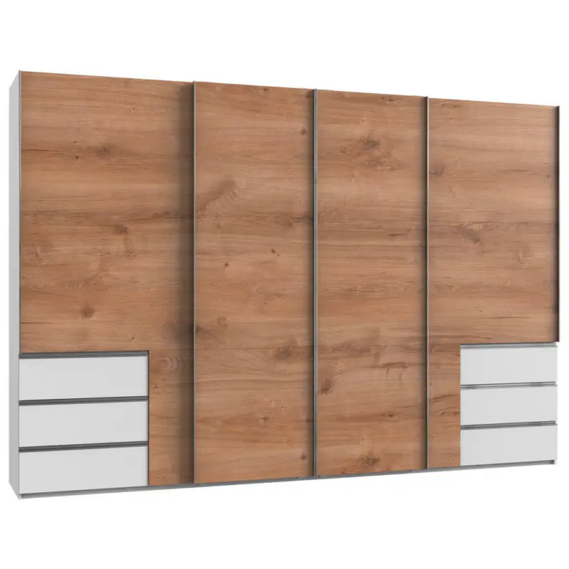 Schwebetürenschrank in Weiß, Eichefarben