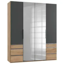 Drehtürenschrank in Graphitfarben, Eichefarben