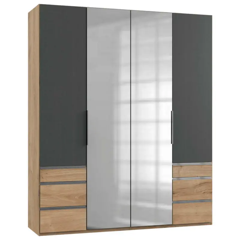 Drehtürenschrank in Graphitfarben, Eichefarben