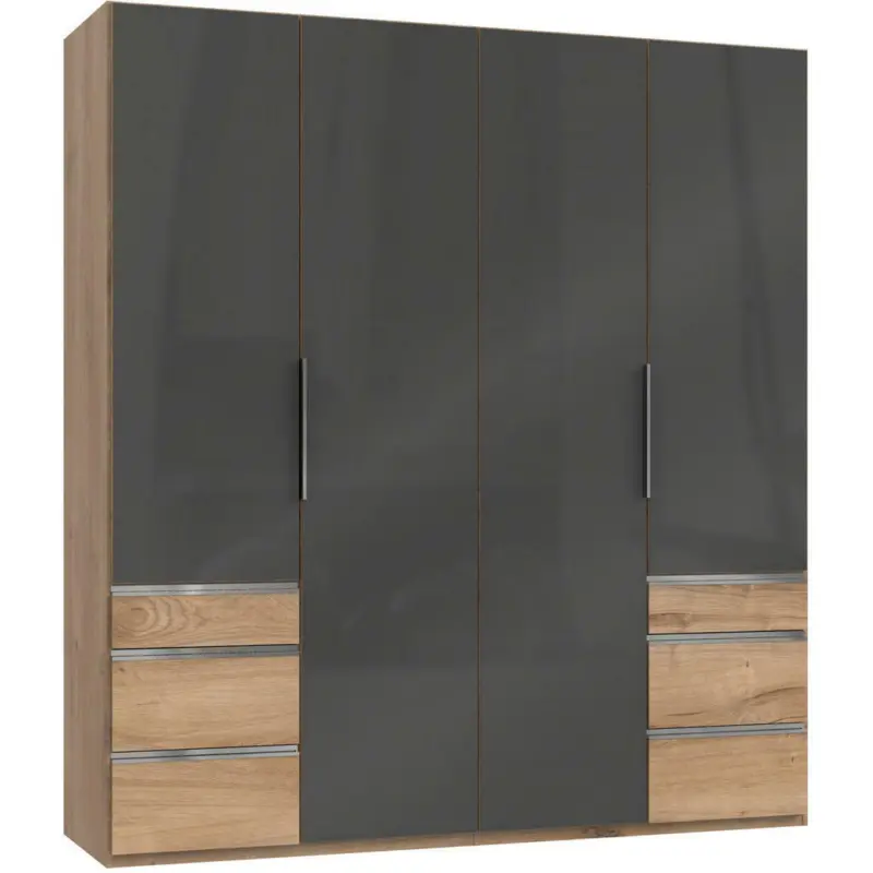 Drehtürenschrank in Grau, Eichefarben