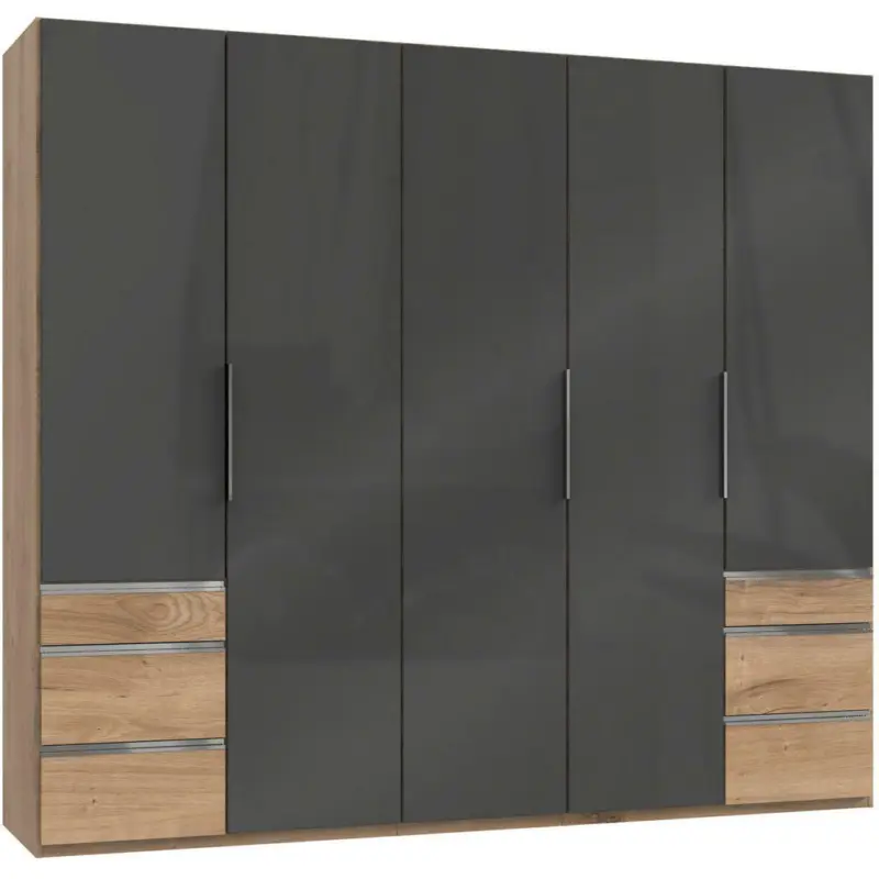 Drehtürenschrank in Grau, Eichefarben