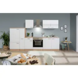 Küchenleerblock 300 cm in Weiß, Eichefarben