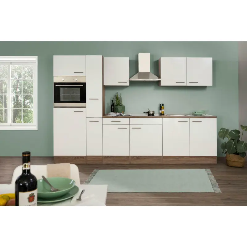 K&uuml;chenleerblock 300/205/60 cm in Wei&szlig;, Eichefarben