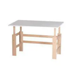 Schreibtisch 140/65/60-80 cm in Weiß, Buchefarben