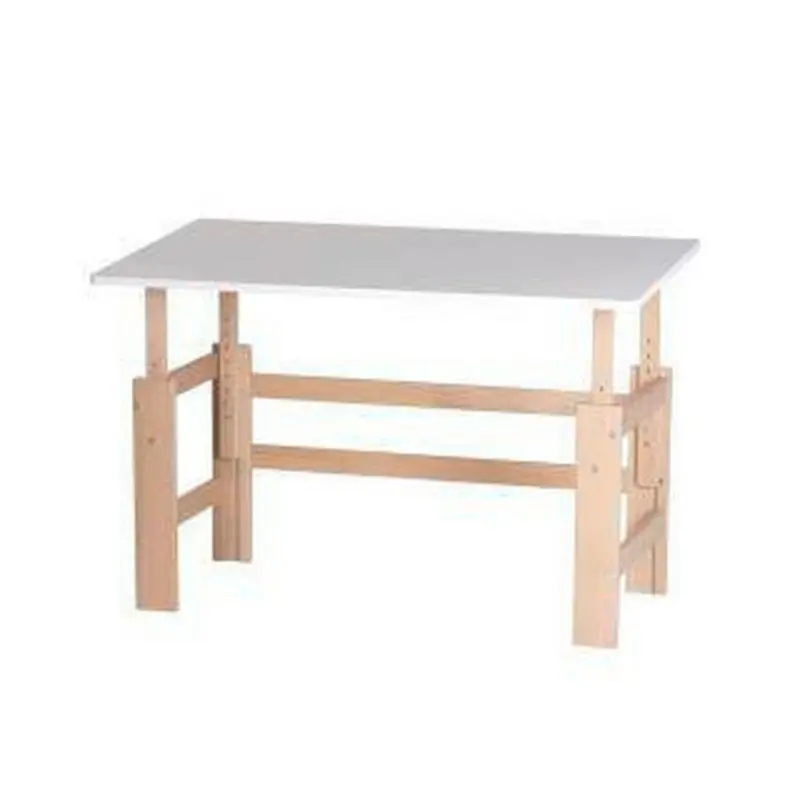 Schreibtisch 140/65/60-80 cm in Weiß, Buchefarben