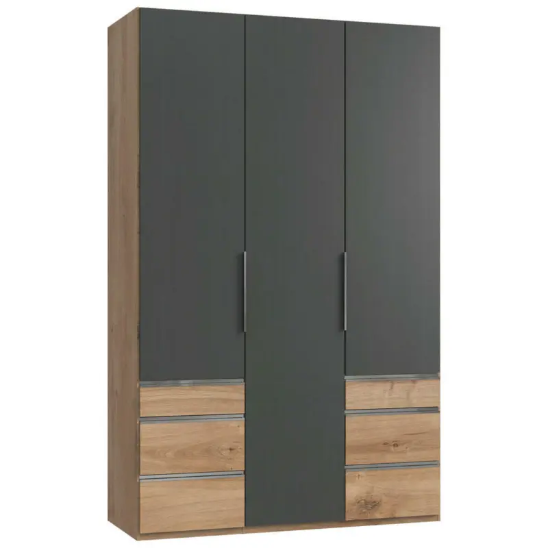 Drehtürenschrank in Graphitfarben, Eichefarben