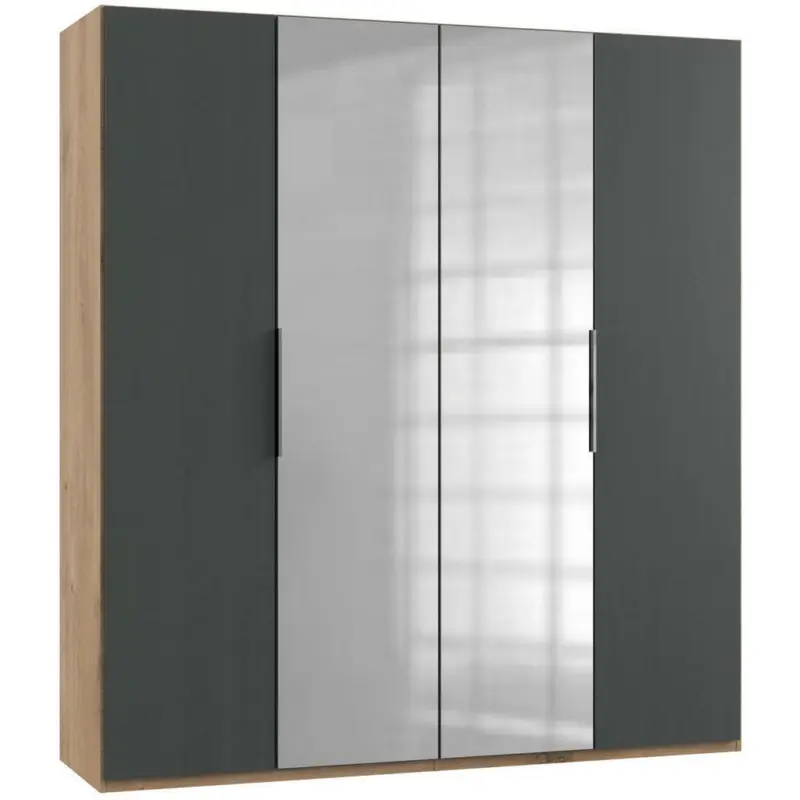 Drehtürenschrank in Graphitfarben, Eichefarben