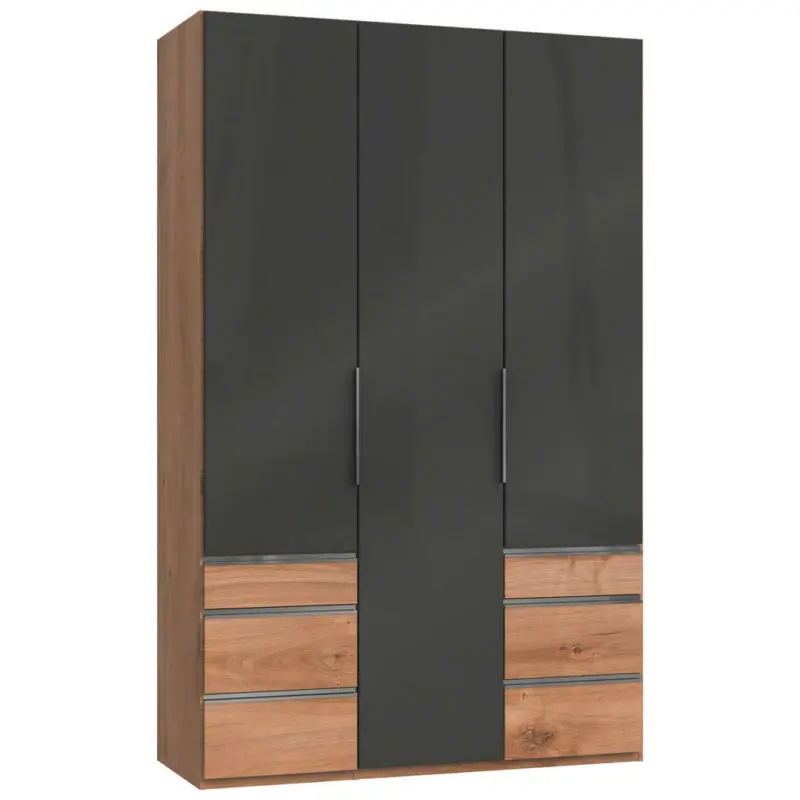 Drehtürenschrank in Grau, Eichefarben