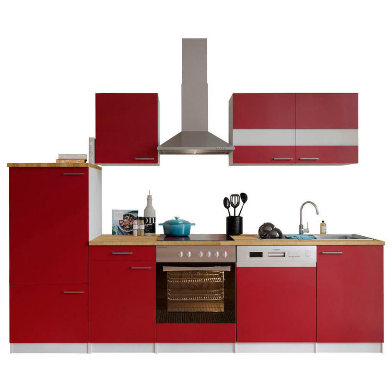 Küchenleerblock 280 cm in Rot, Weiß