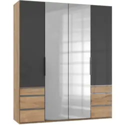 Drehtürenschrank in Grau, Eichefarben