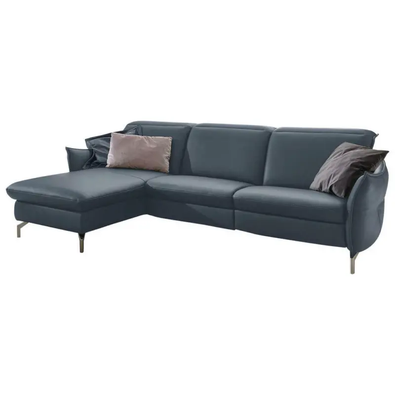 Ecksofa in Echtleder Blau, Grau
