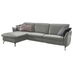 Ecksofa in Echtleder Hellgrau