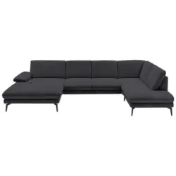 Wohnlandschaft in Webstoff Dunkelgrau