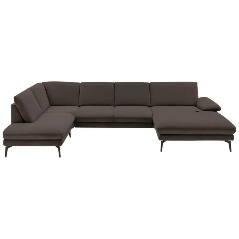 Wohnlandschaft in Webstoff Dunkelbraun
