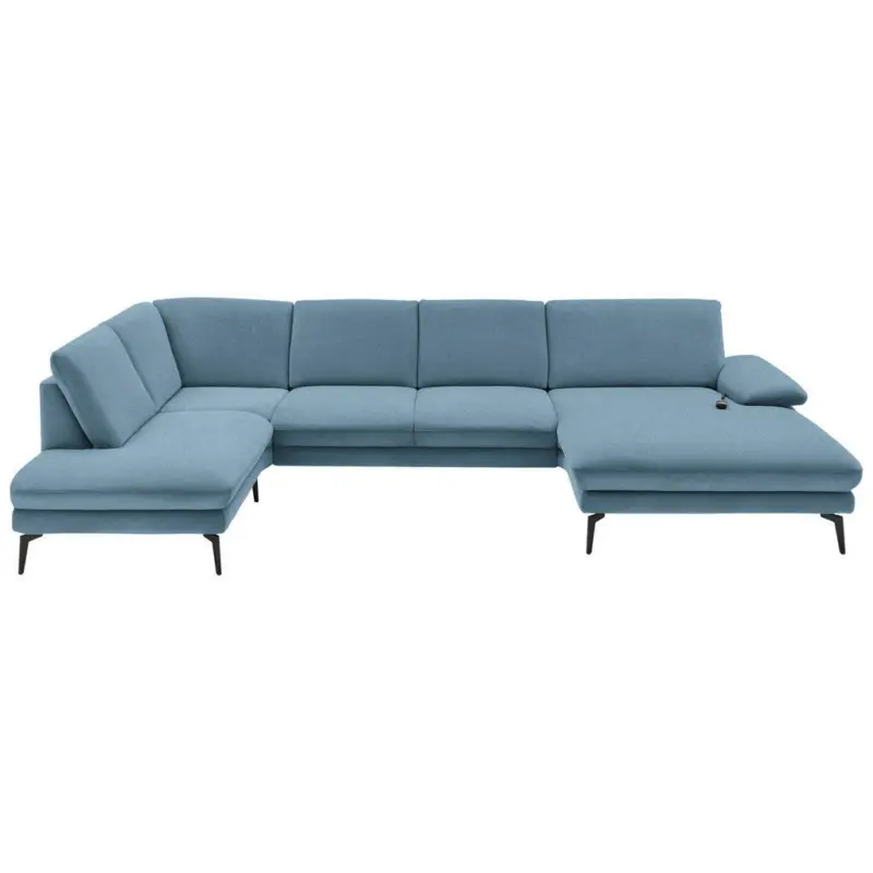 Wohnlandschaft in Webstoff Blau