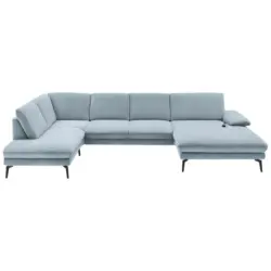 Wohnlandschaft in Webstoff Hellblau