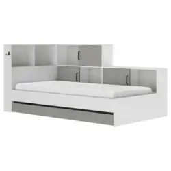 Stauraumbett 90/200 cm in Grau, Wei&szlig;