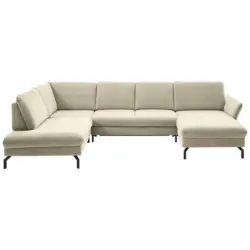 Wohnlandschaft in Velours Creme, Naturfarben