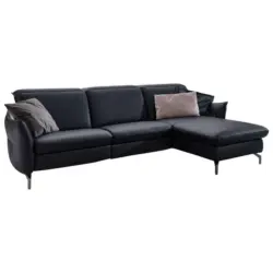 Ecksofa in Echtleder Dunkelblau